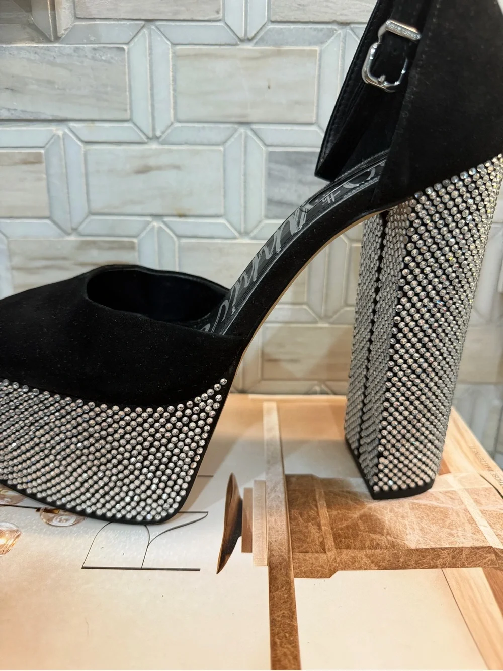Black Rhinestone Platform Mary Jane with Ankle Strap